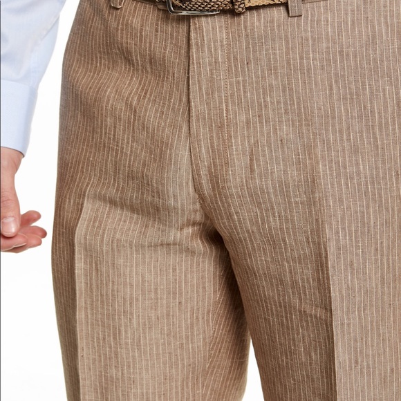 Bar III Pants Bar Iii Mens Slim Fit Tan Pinstripe Linen Suit Pants